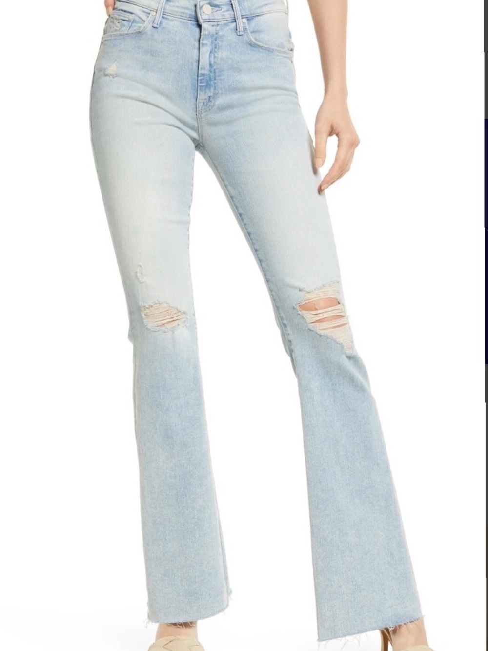 MOTHER The Weekender Fray Hem Distressed Flare Jeans Size 27